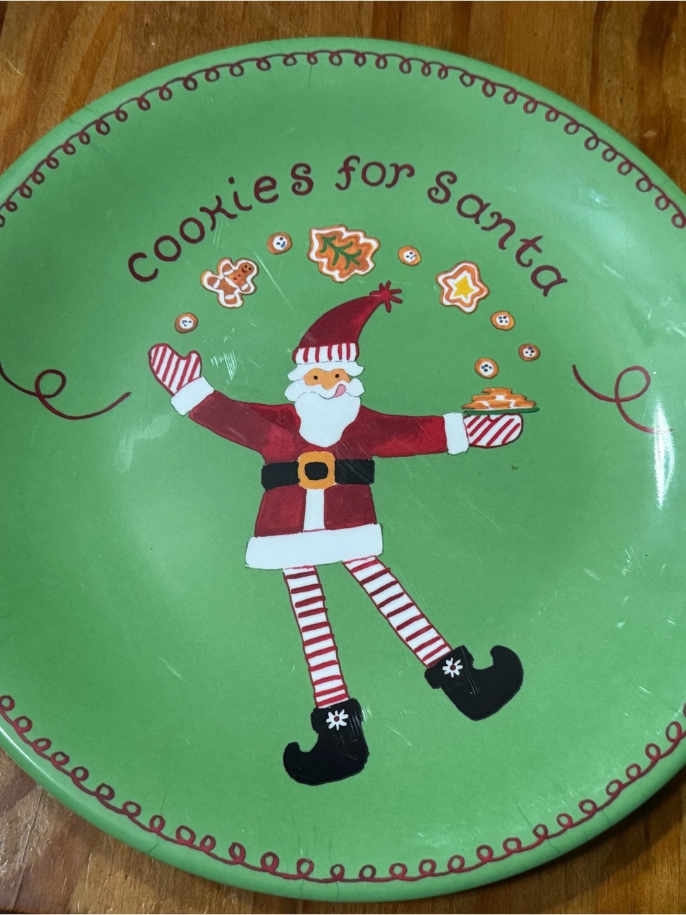 Pottery Barn Kids Green 'Cookies for Santa' Holiday Plate with Santa Motif